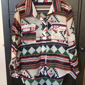 Southwestern lace button up dress shirt